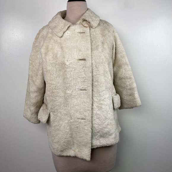 Vintage Ivory Faux Fur Coat Bagdad Styled by Sportowne Fabric by LaFrance - Picture 1 of 16